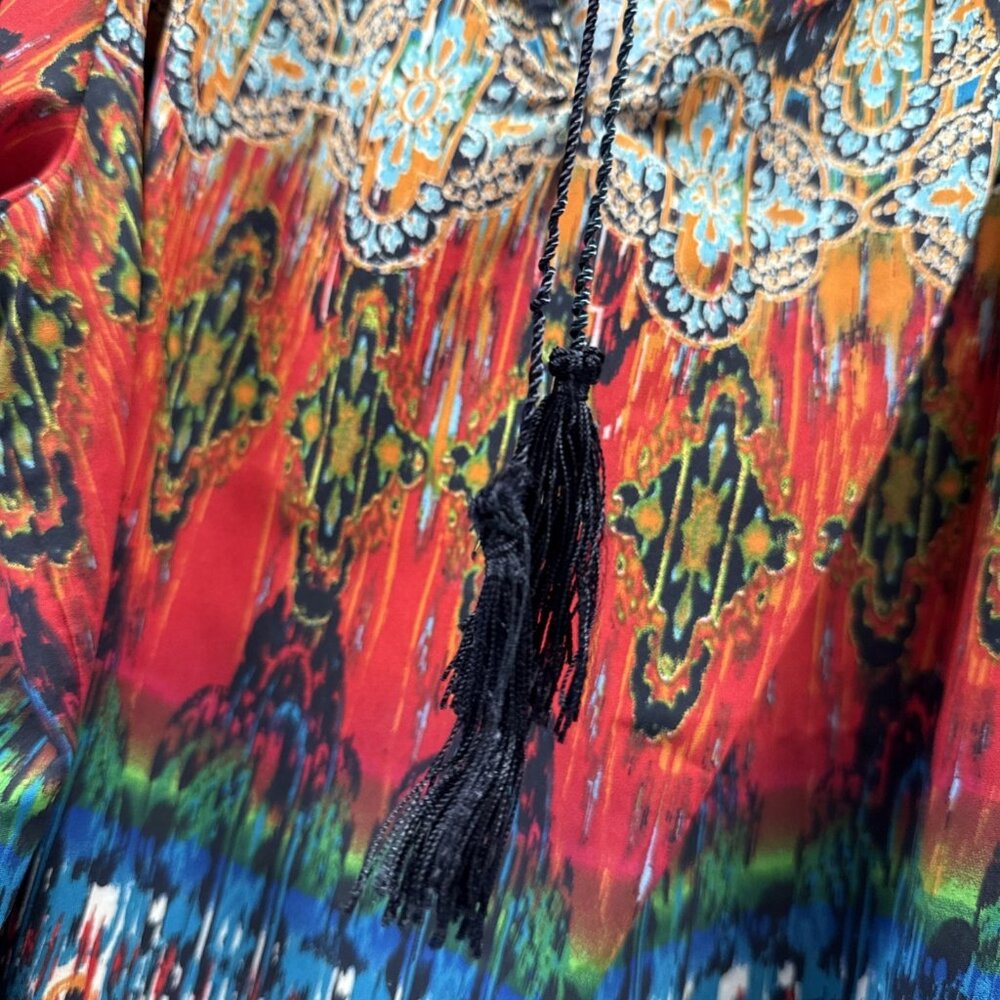 Fig & Flower Women's Top XL Colorful Artsy Bohemian Sheer Tassels Raglan Sleeves - Picture 5 of 9